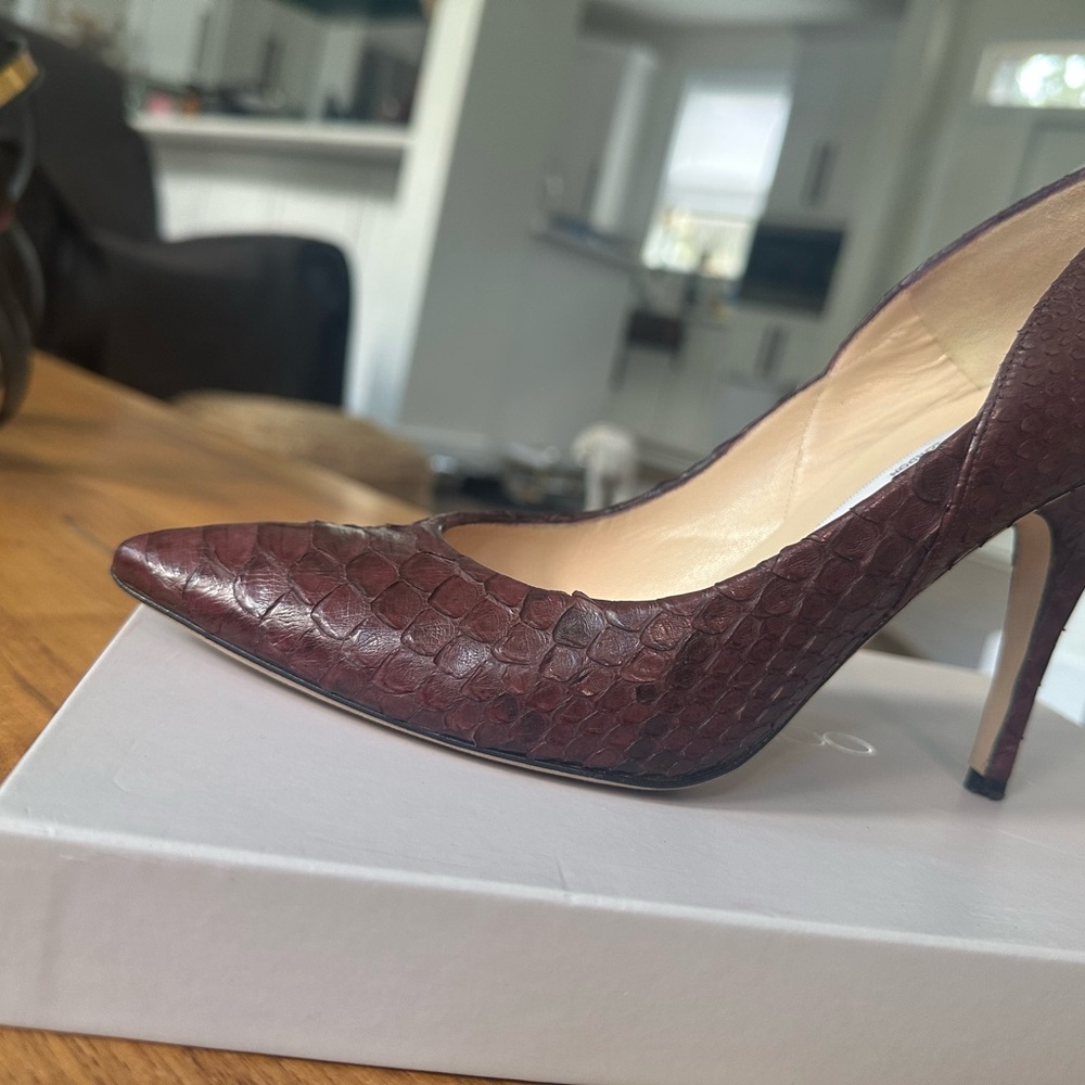 Jimmy Choo Burgundy Textured Python Snake Skin Heels